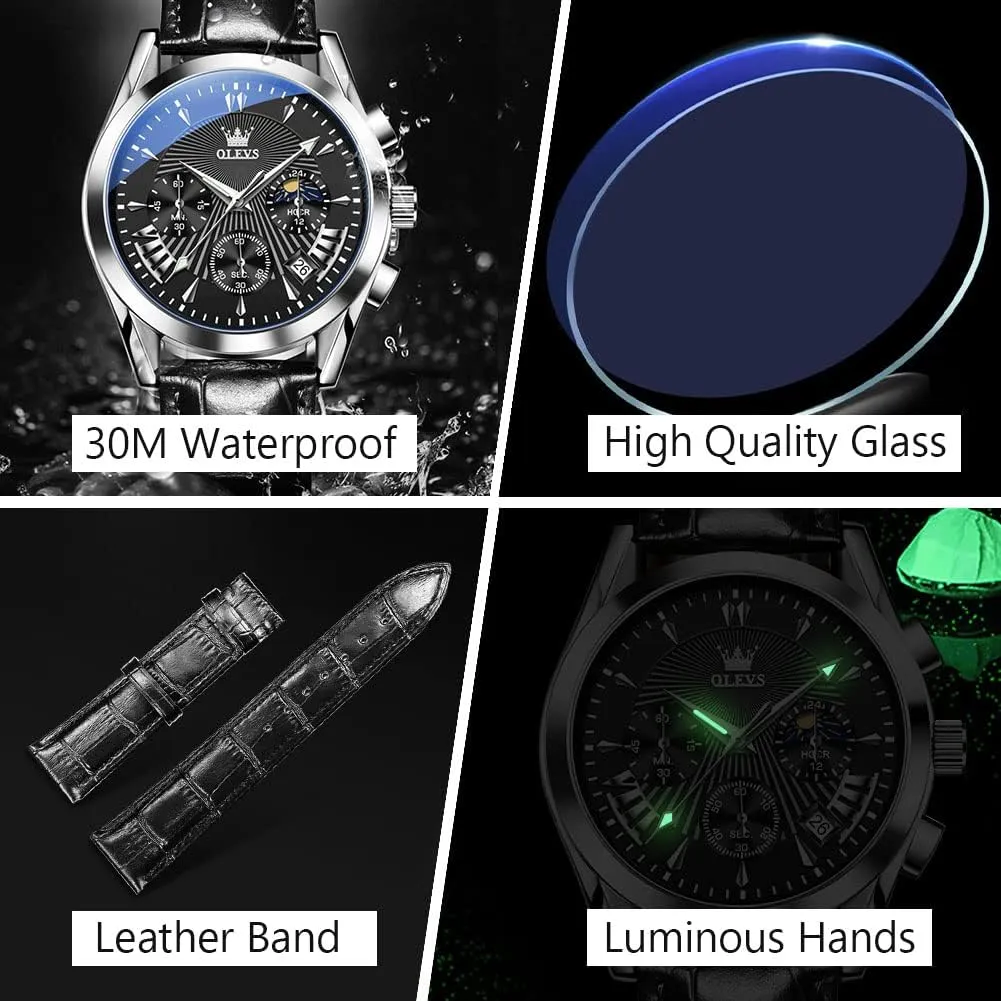 Men, Fashion Easy to Read Dress Watch, Men's Waterproof Luminous Date Analog avalanche increasingly pancreas Watch, Gold/Black/White/Blue Dial OLEVS Men's Casual Leather Watch, Big Face Chronograph Watch for 