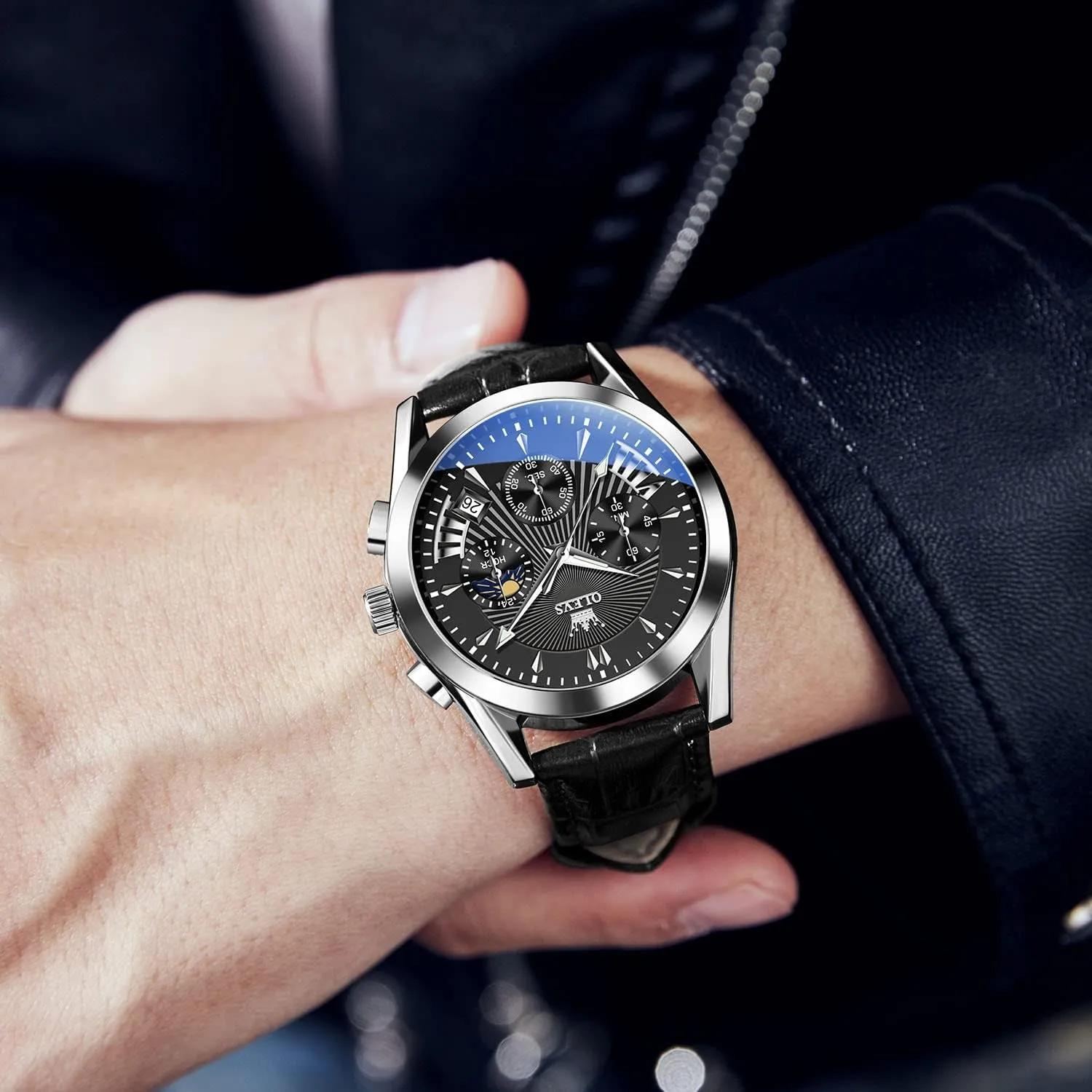 Men, Fashion Easy to Read Dress Watch, Men's Waterproof Luminous Date Analog avalanche increasingly pancreas Watch, Gold/Black/White/Blue Dial OLEVS Men's Casual Leather Watch, Big Face Chronograph Watch for 