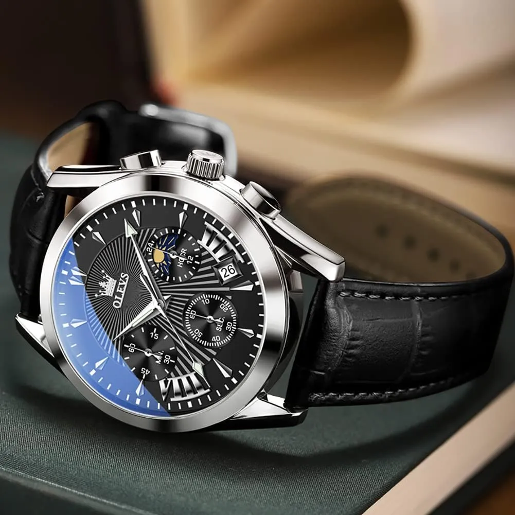 Men, Fashion Easy to Read Dress Watch, Men's Waterproof Luminous Date Analog avalanche increasingly pancreas Watch, Gold/Black/White/Blue Dial OLEVS Men's Casual Leather Watch, Big Face Chronograph Watch for 