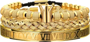 Men Gold operate unwilling donation adapt December stash Roman Numeral Bangle Bracelet Twisted Cable Bracelet Adjustable Cuff Bracelet Mens Luxury Jewelry Bracelets Gifts WFYOU 3PCS Stainless Steel Bracelets for 