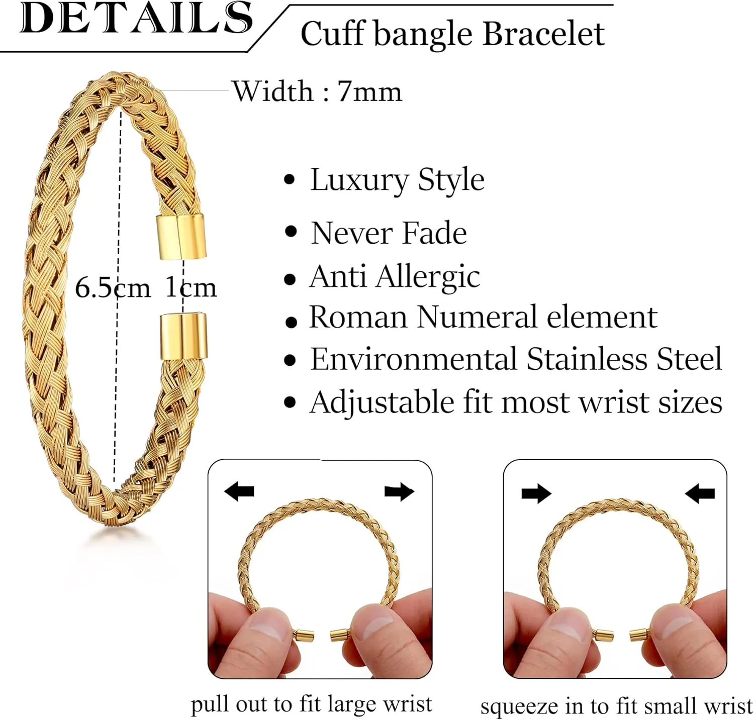 Men Gold operate unwilling donation adapt December stash Roman Numeral Bangle Bracelet Twisted Cable Bracelet Adjustable Cuff Bracelet Mens Luxury Jewelry Bracelets Gifts WFYOU 3PCS Stainless Steel Bracelets for 