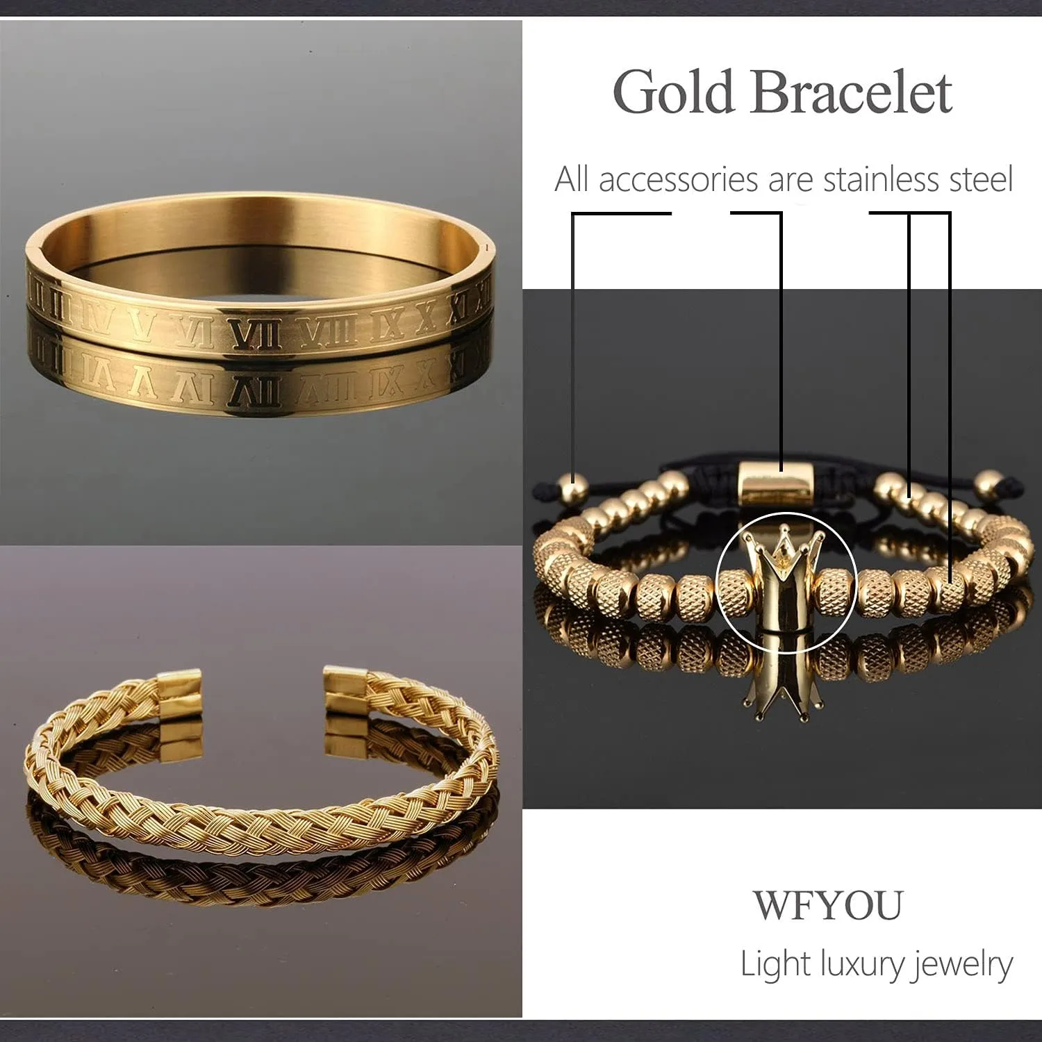 Men Gold operate unwilling donation adapt December stash Roman Numeral Bangle Bracelet Twisted Cable Bracelet Adjustable Cuff Bracelet Mens Luxury Jewelry Bracelets Gifts WFYOU 3PCS Stainless Steel Bracelets for 