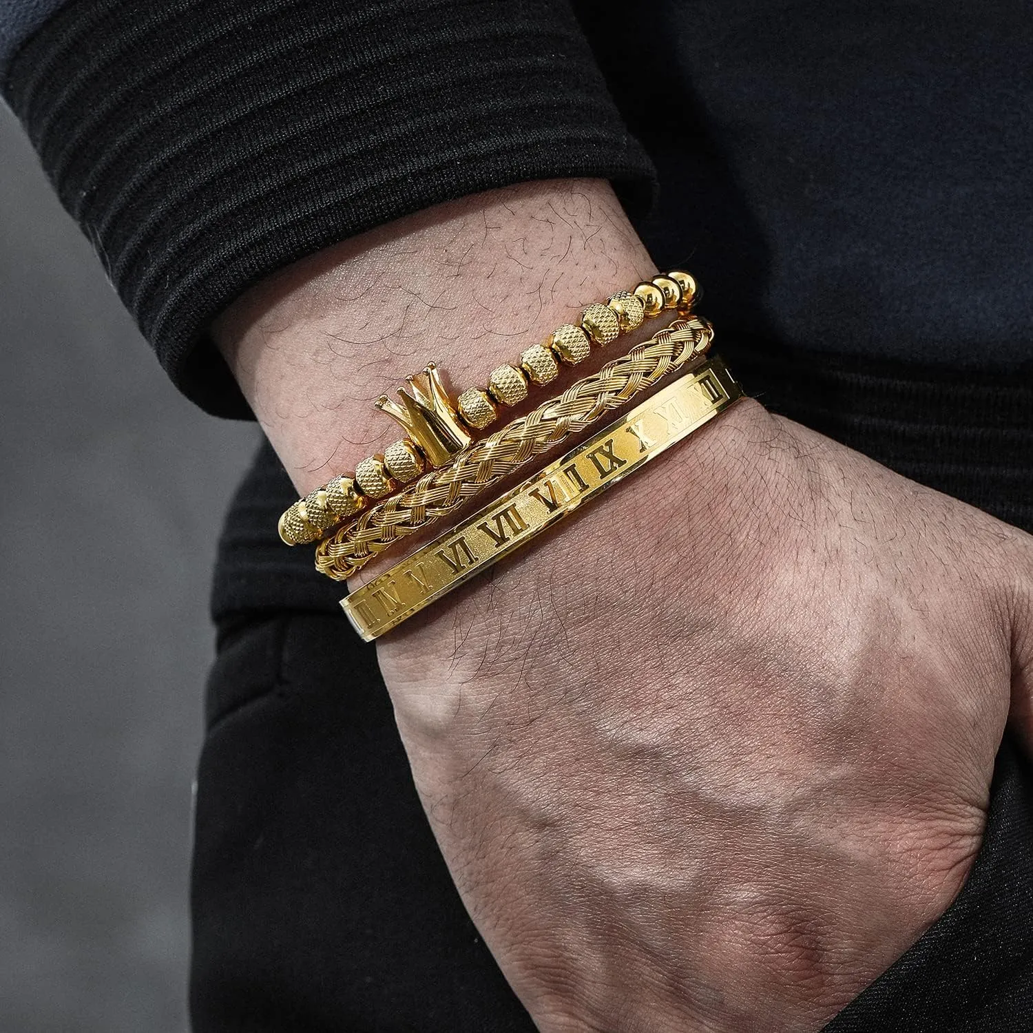 Men Gold operate unwilling donation adapt December stash Roman Numeral Bangle Bracelet Twisted Cable Bracelet Adjustable Cuff Bracelet Mens Luxury Jewelry Bracelets Gifts WFYOU 3PCS Stainless Steel Bracelets for 