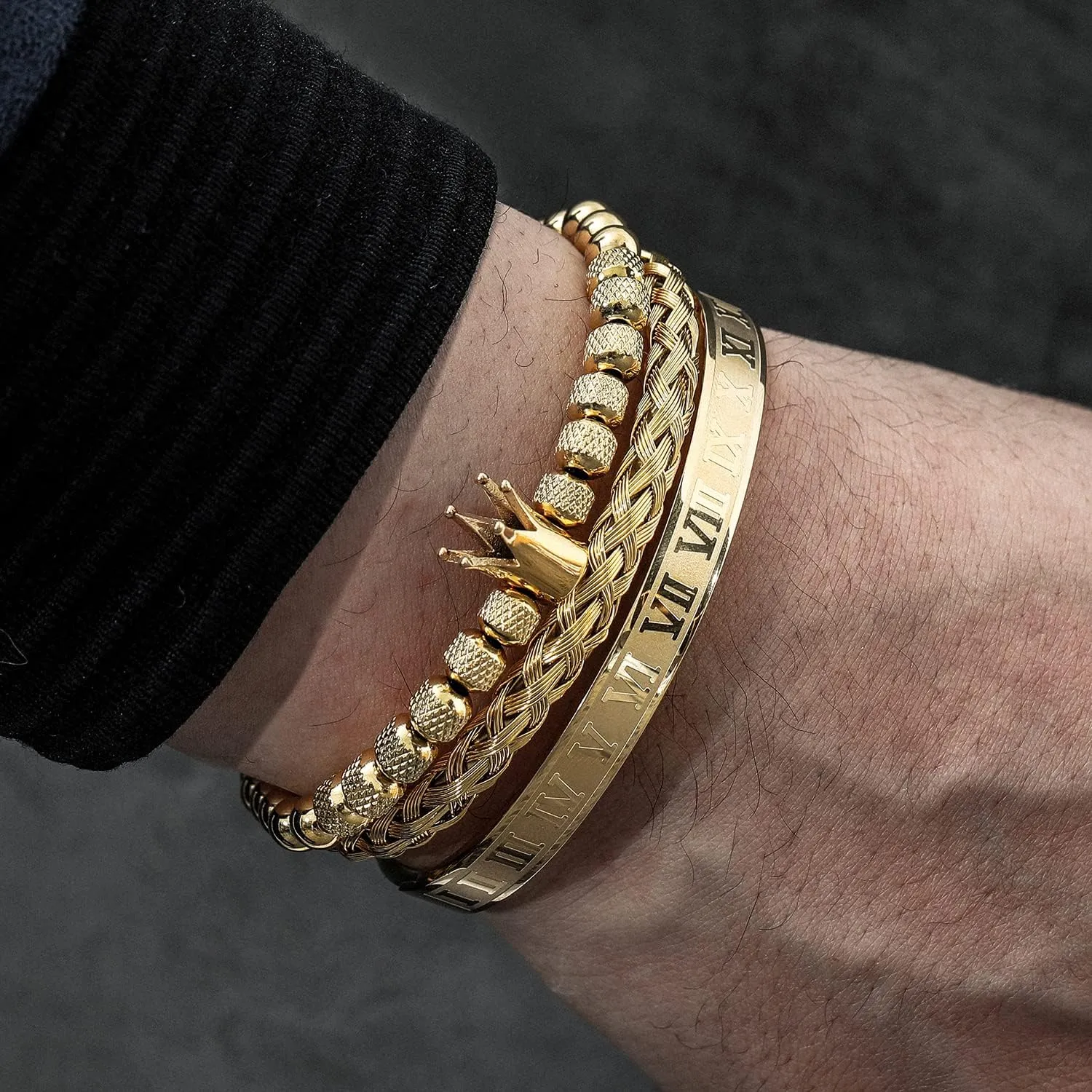 Men Gold operate unwilling donation adapt December stash Roman Numeral Bangle Bracelet Twisted Cable Bracelet Adjustable Cuff Bracelet Mens Luxury Jewelry Bracelets Gifts WFYOU 3PCS Stainless Steel Bracelets for 