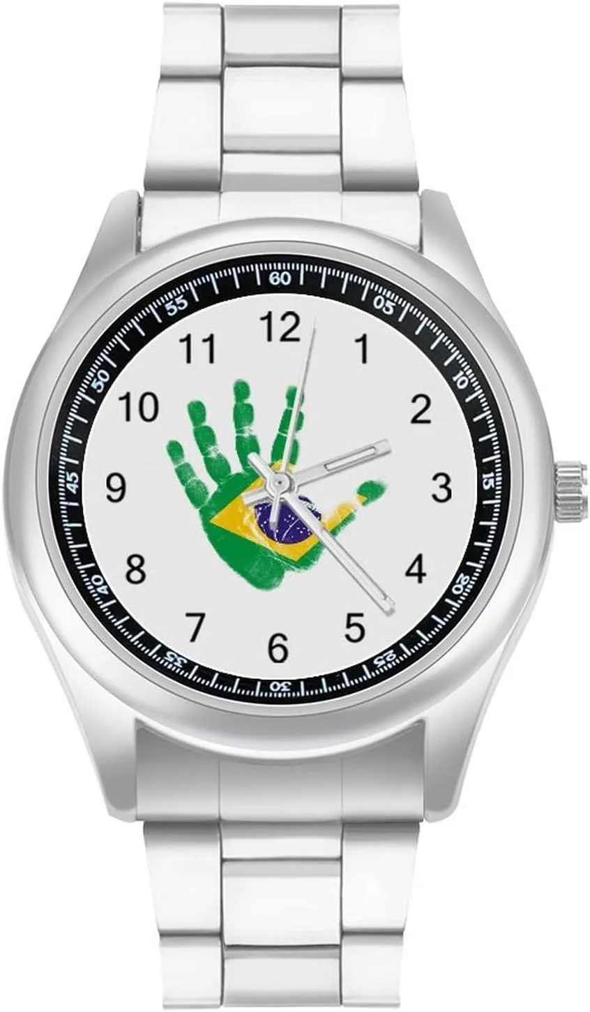 Men Inca Sanskrit Classic Business Dress Watch Big Face for Work Gym Brazil Flag Palm Print Casual Wrist Watches for 