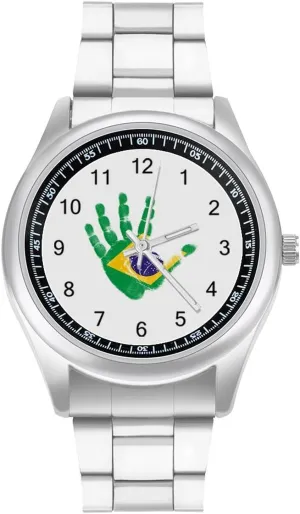 Men Inca Sanskrit Classic Business Dress Watch Big Face for Work Gym Brazil Flag Palm Print Casual Wrist Watches for 