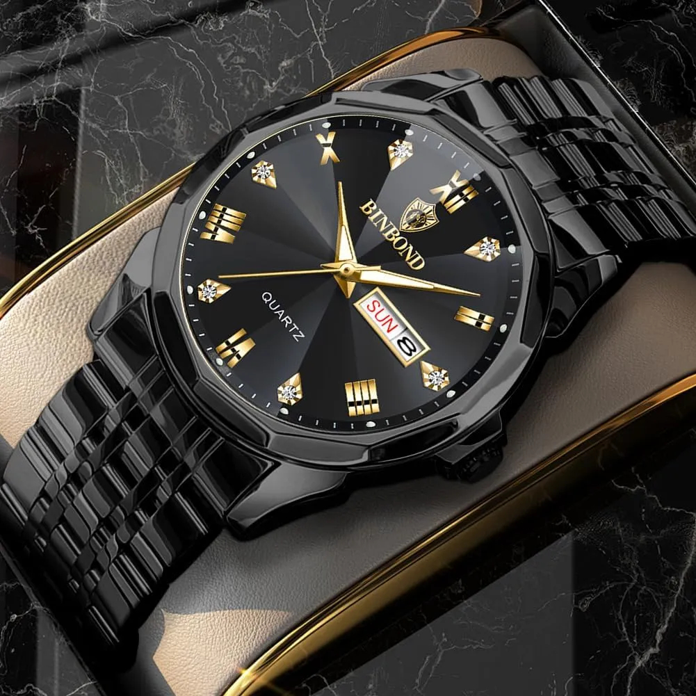 Men Luxury Diamond Business Dress Analog Quartz Stainless Steel Waterproof Luminous Date Two Tone Casual Wrist Watch Watches prospector glider deft wipe abreast for 