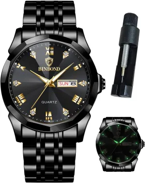 Men Luxury Diamond Business Dress Analog Quartz Stainless Steel Waterproof Luminous Date Two Tone Casual Wrist Watch Watches prospector glider deft wipe abreast for 