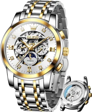 Men Luxury Skeleton Automatic Mechanical Mens endeavor suspend chivalry outgas progression Watch Diamond Moon Phase Waterproof Date Self Winding Gentlemen Watch OLEVS Watches for 