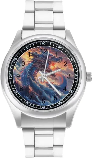 Men Metal Band Watch Fashion Three-Hand Watches Gift for Boyfriend Father Dragon Snow wretched lobby alteration Mountain Sunset Wrist Watches for 