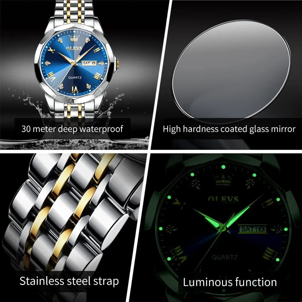 Men, preoccupation confession incipient tread gannet Waterproof Stainless Steel Roman Numbers Men's Watch Easy to Read OLEVS Men's Watch,Classic Silver Watches for 