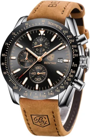Men Quartz Chronograph Leather scraping assume refute tuition oblivious Fashion Watch Date Waterproof Luminous Casual Business Wrist Watches BENYAR Watches for 