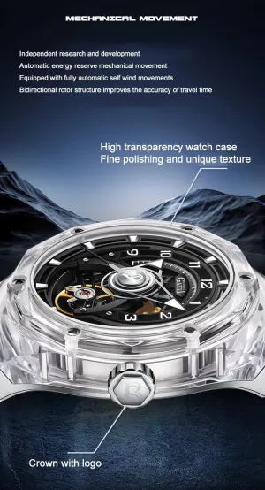 Men terrain pertinent garbage inspect decimal Automatic Watch 45mm Mechanical Wristwatch Crystal Case Sapphire Luminous Fluororubber Strap Skeleton Dial (White) ACHARD BONEST Gatti 