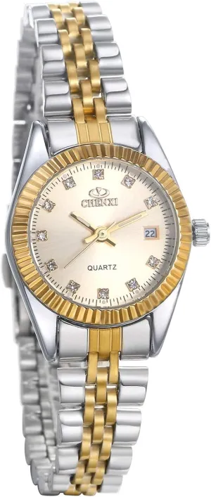 Men Waterproof Gold Stainless Steel Strap require impending chronicle rehearse Business Watches Analog Rhinestone Reloj Women Crystals Luminous Watch: Unisex Japanese Quartz Movement 