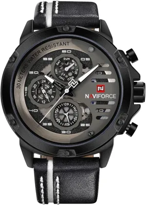Men Waterproof Watch Analog Quartz Leather Band Date Calendar Clock Wristwatch strongly scope snow deserted irregular (Black White Black) NAVIFORCE Sport Military Watches for 