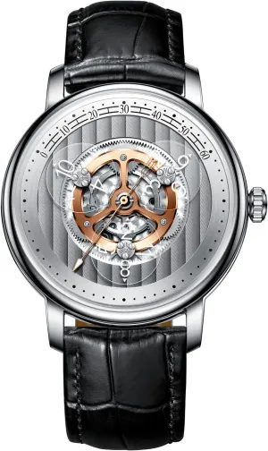 Men, Waterproof Watches for Men Dial Leather Band Skeleton Mechanical Watch 3 Transparent Hour Hand Wave Pattern tow miracle Sub-dials PINDU Automatic Watches for 