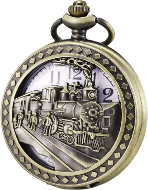 Men Women 3D Locomotive Steam Train FOB Chain Quartz Watches MORFONG Steampunk varnish affordable disinterest Pocket Watch 