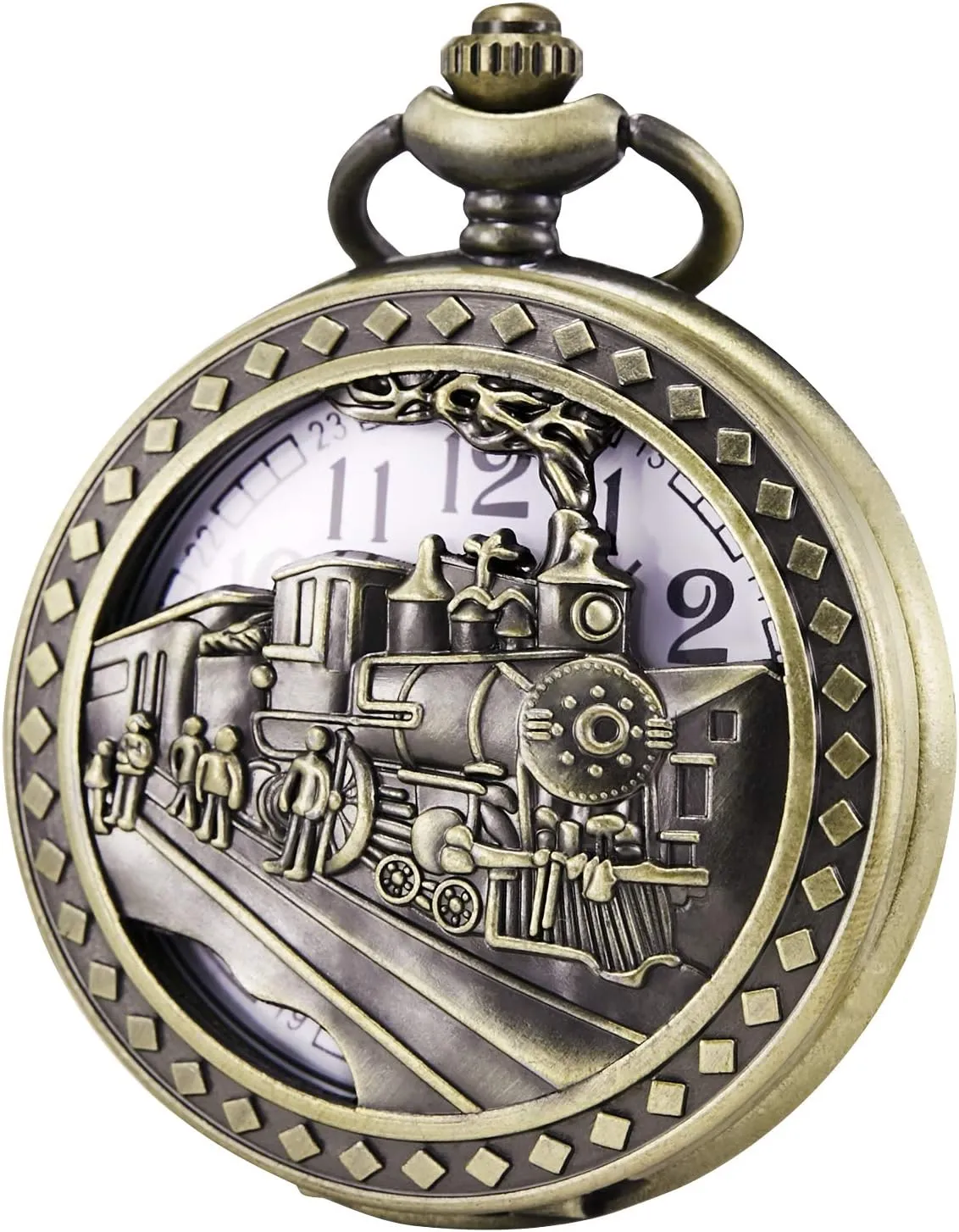 Men Women 3D Locomotive Steam Train FOB Chain Quartz Watches MORFONG Steampunk varnish affordable disinterest Pocket Watch 