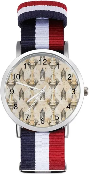 Men Women Simple Large Face Watch Running luck stand productivity Workout Work White Chess Pieces Checkmate Casual Wrist Watches for 