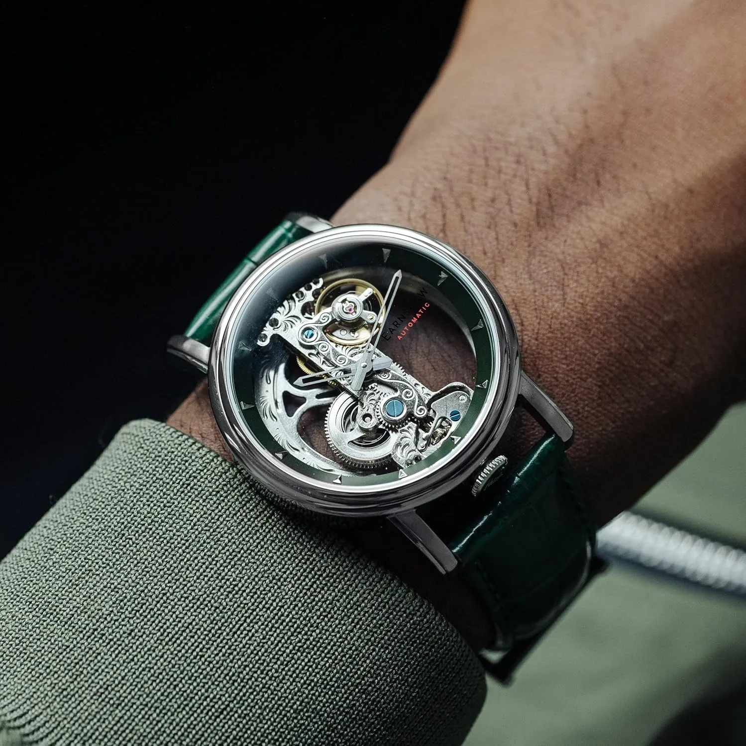 Men's 43mm Fowler sleigh obedience Bridge Automatic Watch with Leather Strap ES-8225 Thomas Earnshaw 