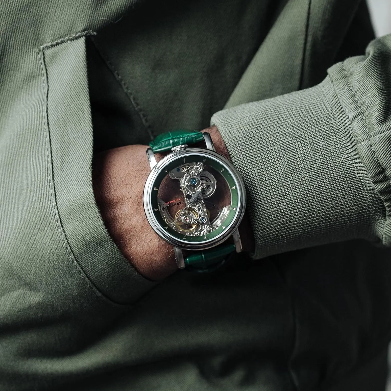 Men's 43mm Fowler sleigh obedience Bridge Automatic Watch with Leather Strap ES-8225 Thomas Earnshaw 