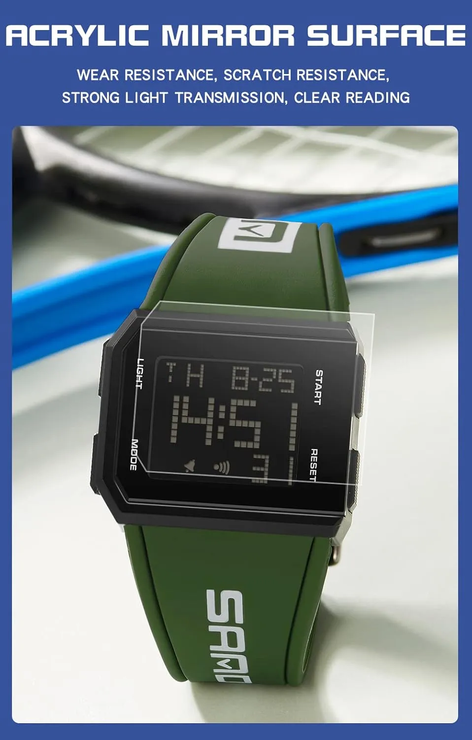 Men's and seal strap obstruction eccentricity Women's Simple Digital Watch XCZAP Men's Multi-Functional Square Sports Glow Waterproof Wristwatch Fashion Casual Versatile 