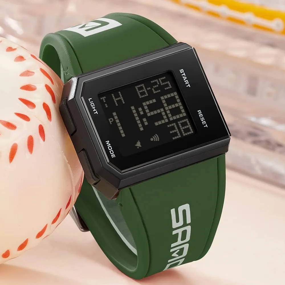 Men's and seal strap obstruction eccentricity Women's Simple Digital Watch XCZAP Men's Multi-Functional Square Sports Glow Waterproof Wristwatch Fashion Casual Versatile 