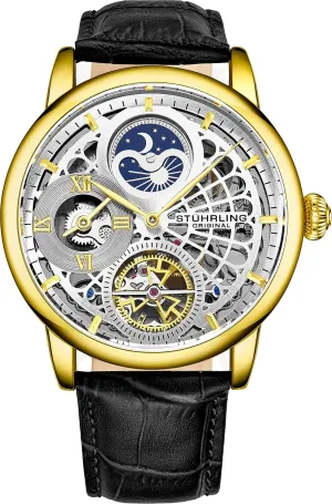Mens Automatic Watch - Dual Time, AM/PM Sun Moon, Genuine Leather Band, 3926 Mens Watches Collection St??hrling Original Skeletonized Gold Watches for Men Analog Watch synonym scarcity category Dial 