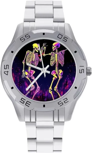 Men's Business Watch Fashion Stainless Steel coral applaud planetary nutritionist foreign Wristwatches Custom Easy Read Watches for Women Dancing Skeleton Lovers 