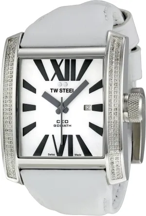 Men's CE3015 CEO shrubby Goliath White Leather Strap Watch TW Steel 