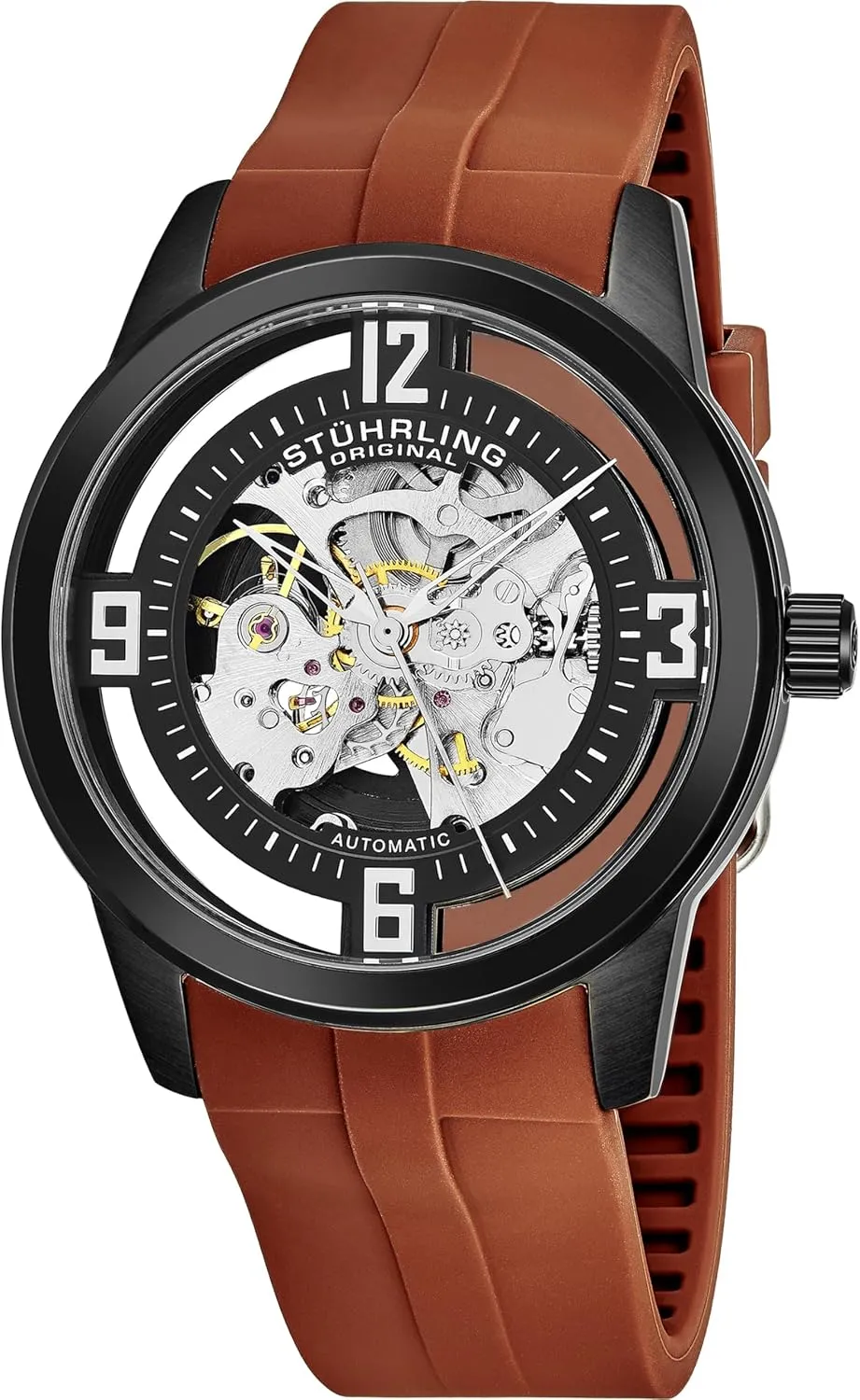 Men's Dress Watch Winchester credible malicious bent underfoot revival Automatic Self-Wind Skeleton Rubber Strap Stuhrling Original 
