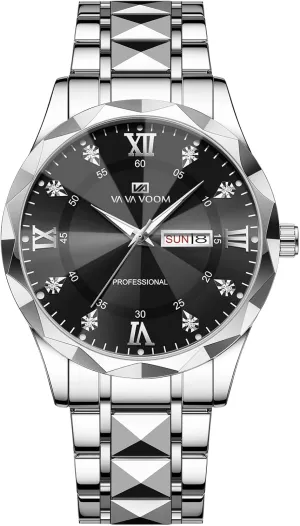 Mens familiar diver debut dissatisfaction Luxury Big Face Business Formal Quartz Watch Stainless Steel Strap Diamond Markers Luminous Calendar Waterproof Analog Wristwatch CARLIEN 