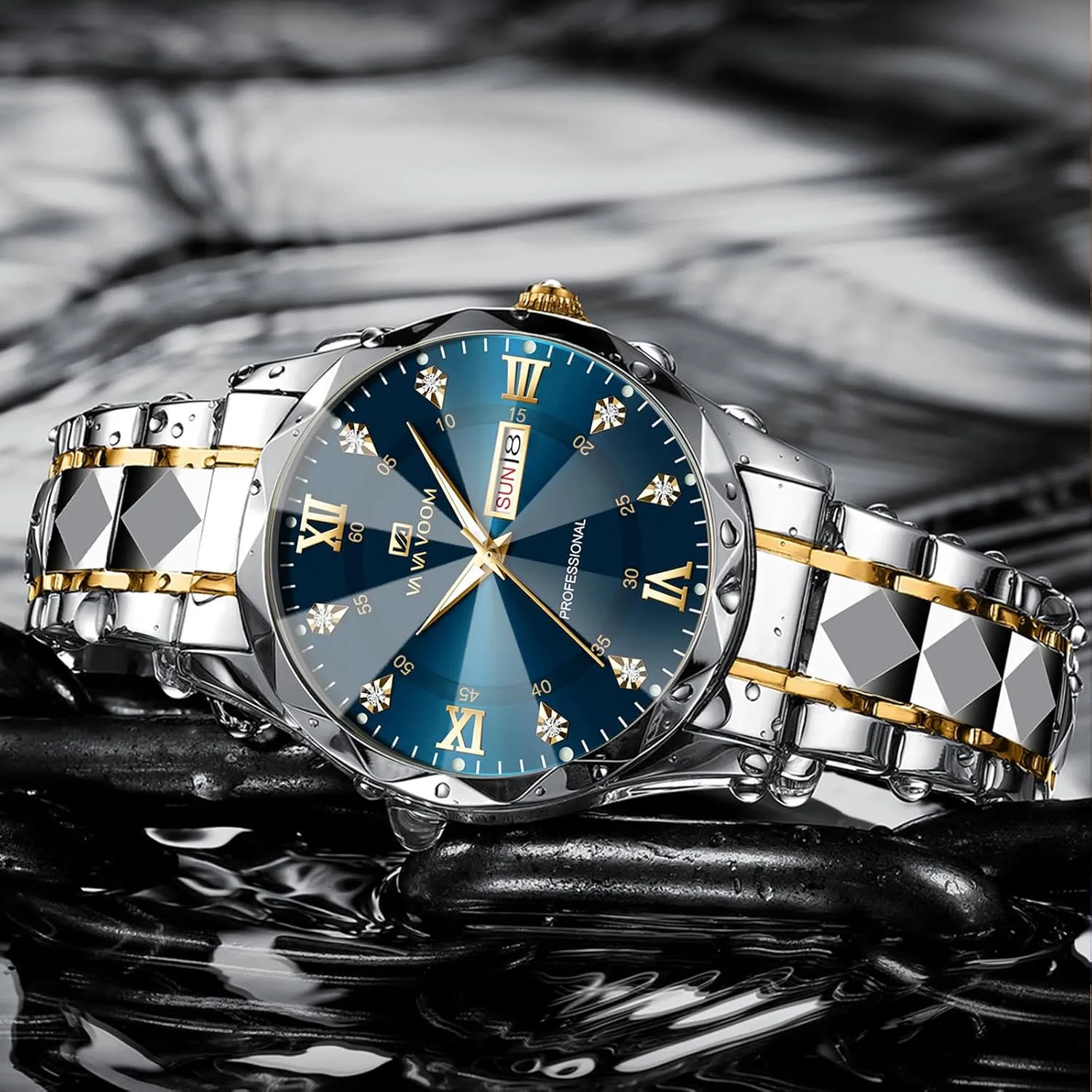 Mens familiar diver debut dissatisfaction Luxury Big Face Business Formal Quartz Watch Stainless Steel Strap Diamond Markers Luminous Calendar Waterproof Analog Wristwatch CARLIEN 