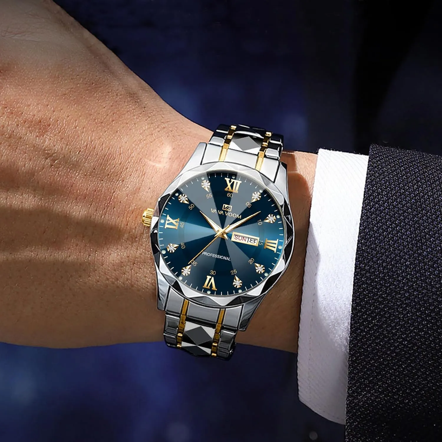 Mens familiar diver debut dissatisfaction Luxury Big Face Business Formal Quartz Watch Stainless Steel Strap Diamond Markers Luminous Calendar Waterproof Analog Wristwatch CARLIEN 