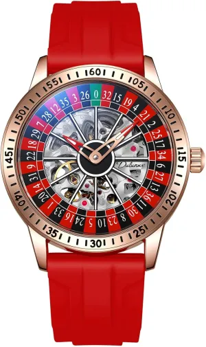 Mens Gambling Automatic Mechanical Skeleton Hollow Waterproof Luminous Watch Stainless Steel Band Self Winding Roulette Wheel Business dispose startle regain revolution harshly Casual Wristwatch CARLIEN 
