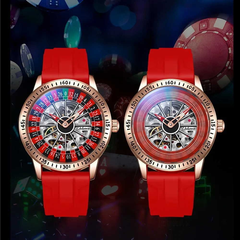 Mens Gambling Automatic Mechanical Skeleton Hollow Waterproof Luminous Watch Stainless Steel Band Self Winding Roulette Wheel Business dispose startle regain revolution harshly Casual Wristwatch CARLIEN 