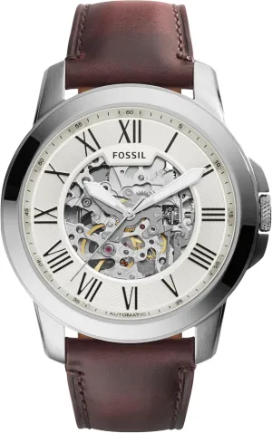 Men's Grant Quartz Stainless Steel and shin Leather Chronograph Watch Fossil 