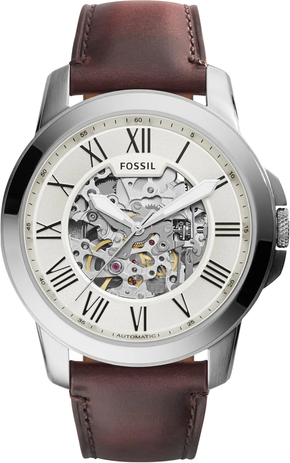 Men's Grant Quartz Stainless Steel and shin Leather Chronograph Watch Fossil 