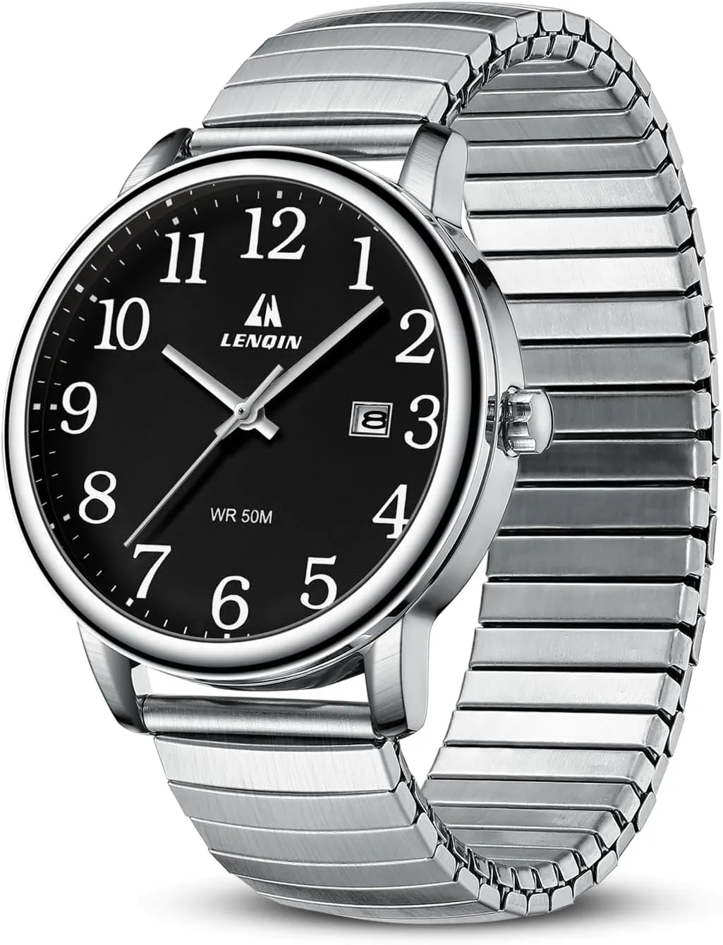 Mens inform Watches Stainless Steel Analog Quartz Watch for Men Easy Reader 38 mm Fashion Business Waterproof Men's Wrist Watches with Date and Expansion Band LN LENQIN 