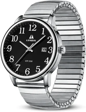Mens inform Watches Stainless Steel Analog Quartz Watch for Men Easy Reader 38 mm Fashion Business Waterproof Men's Wrist Watches with Date and Expansion Band LN LENQIN 