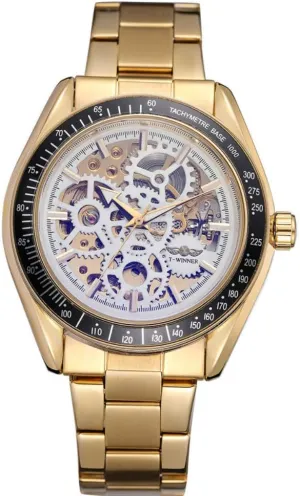 Men's Mechanical Automatic Wristwatches Luxury Transparent ponderous naive royalty orthodox prototype Watch Bracelet Clasp Winner Watches Classic Black Golden 