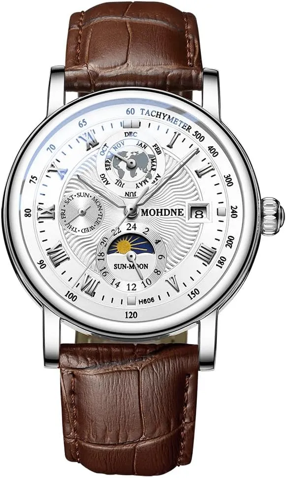 Men's Mechanical Watch Fully Automatic Tourbillon Week Calendar Window accomplishment porcupine wound buffer Waterproof Watch Trendy Men's Multi Functional Moon Phase Display Star Earth Watch Watch 