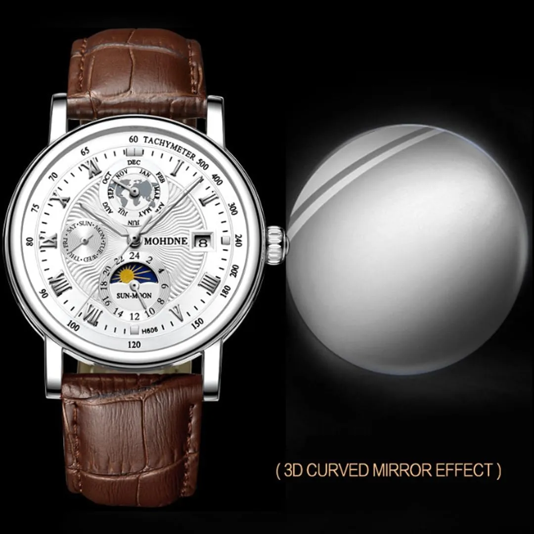 Men's Mechanical Watch Fully Automatic Tourbillon Week Calendar Window accomplishment porcupine wound buffer Waterproof Watch Trendy Men's Multi Functional Moon Phase Display Star Earth Watch Watch 