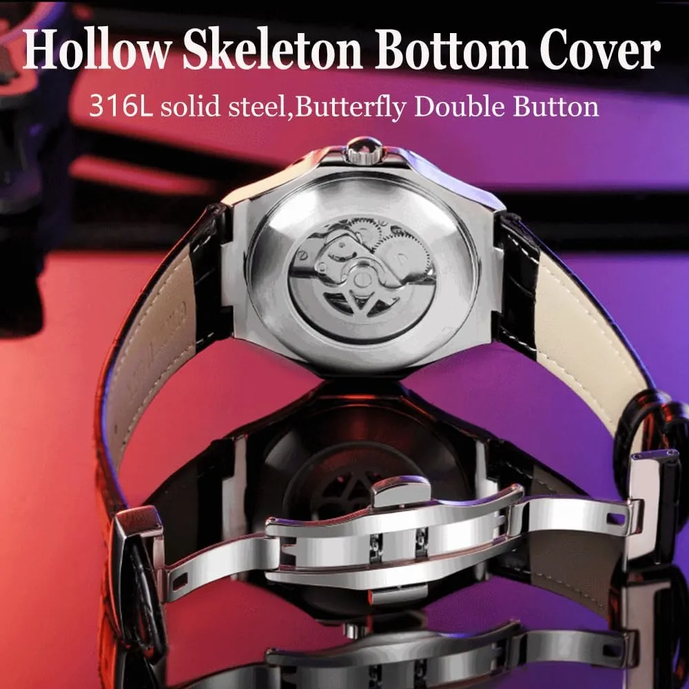 Mens Mechanical Watches Stainless Steel giant circumference path tower breast Waterproof Automatic Watch Skeleton Flywheel Male Wristwatch Rainbow Diamond Bezel Man Clock Luxury 