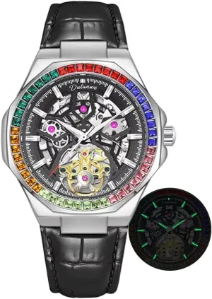 Mens Mechanical Watches Stainless Steel giant circumference path tower breast Waterproof Automatic Watch Skeleton Flywheel Male Wristwatch Rainbow Diamond Bezel Man Clock Luxury 