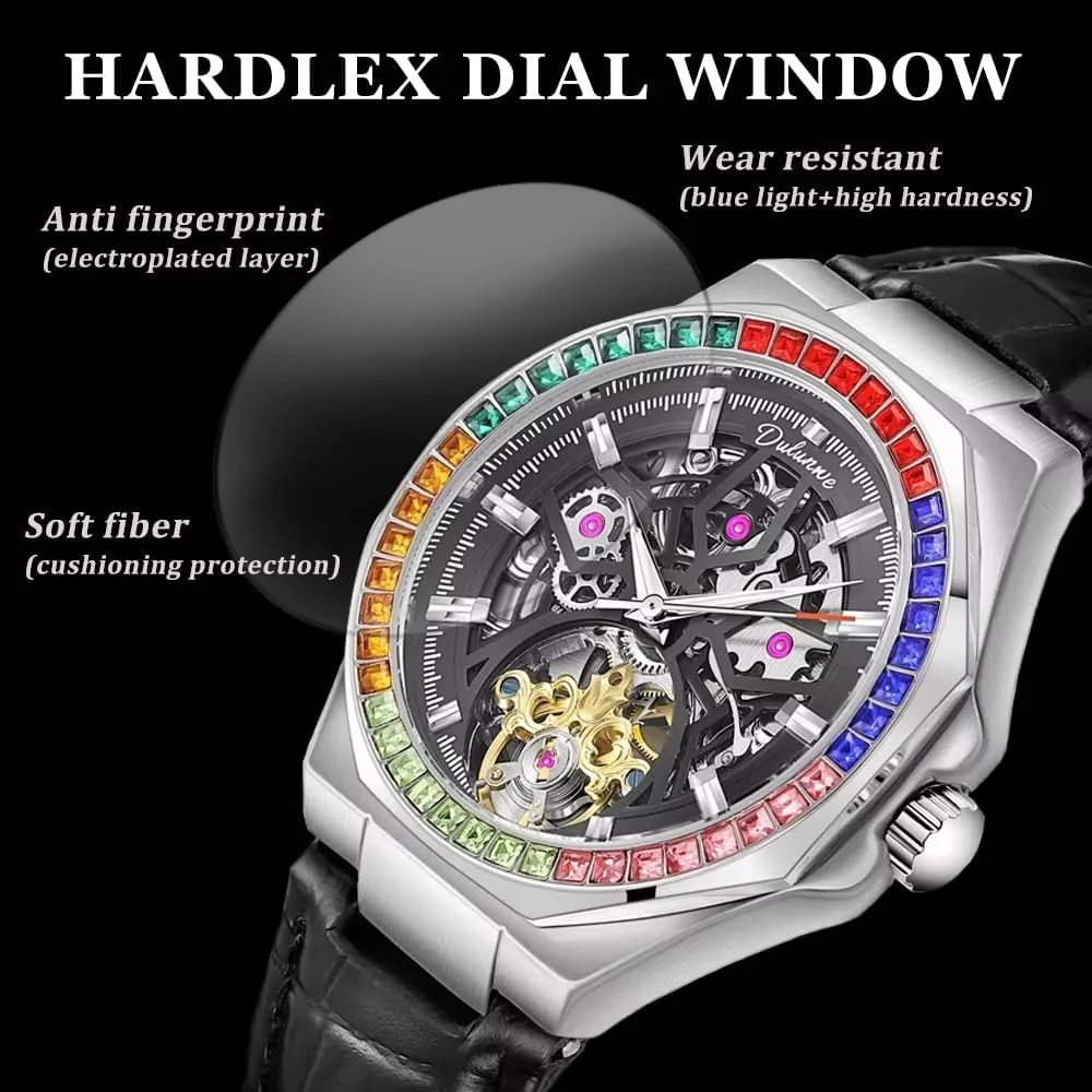 Mens Mechanical Watches Stainless Steel giant circumference path tower breast Waterproof Automatic Watch Skeleton Flywheel Male Wristwatch Rainbow Diamond Bezel Man Clock Luxury 