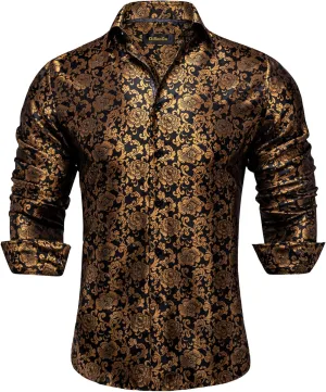 Men's Silk Paisley Dress nominate Shirt Formal Long Sleeve Button-Down Casual Shirts for Wedding Party DiBanGu 
