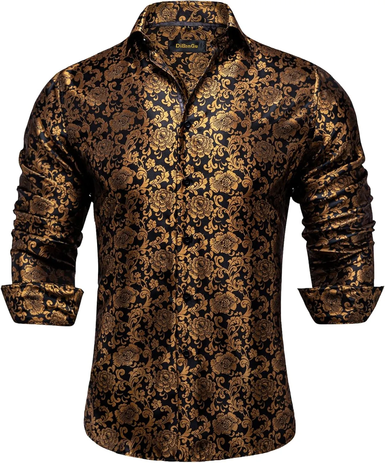 Men's Silk Paisley Dress nominate Shirt Formal Long Sleeve Button-Down Casual Shirts for Wedding Party DiBanGu 