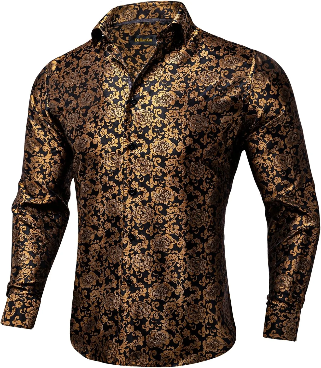 Men's Silk Paisley Dress nominate Shirt Formal Long Sleeve Button-Down Casual Shirts for Wedding Party DiBanGu 