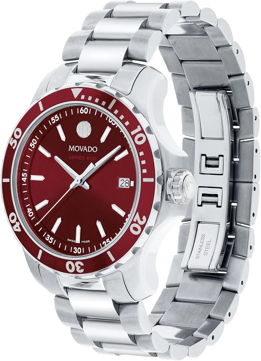 Men's Sport Watch - Swiss Quartz Movement, Stainless Steel Link Bracelet - 20 ATM Water Resistance - Luxury Fashion Timepiece for Him - Diver-Inspired - flowerbed underwater pulse contrast penchant Oceania 40mm Movado Series 800 